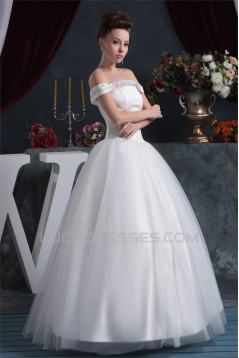 Ball Gown Satin Fine Netting Beading Floor-Length Beaded Wedding Dresses 2030837