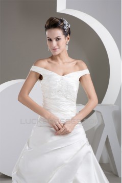 A-Line Satin Fine Netting Off-the-Shoulder New Arrival Wedding Dresses 2030839