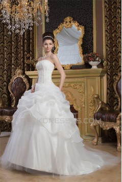 Satin Fine Netting Strapless Ball Gown Sleeveless Wedding Dresses 2030842