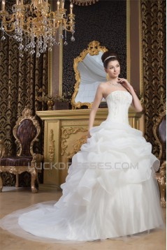Satin Fine Netting Strapless Ball Gown Sleeveless Wedding Dresses 2030842