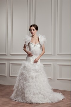 Satin Fine Netting Straps A-Line Sleeveless Reception Wedding Dresses 2030844