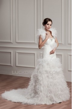 Satin Fine Netting Straps A-Line Sleeveless Reception Wedding Dresses 2030844