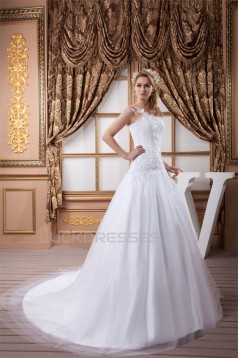 Satin Fine Netting Sweetheart Lace A-Line Wedding Dresses 2030845