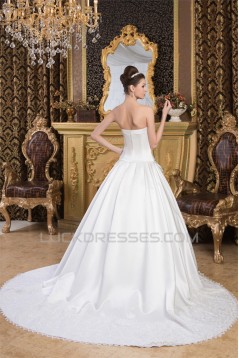 Satin Lace A-Line Strapless Sleeveless Most Beautiful Wedding Dresses 2030849