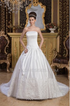 Satin Lace A-Line Strapless Sleeveless Most Beautiful Wedding Dresses 2030849