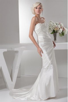 Sheath/Column Satin Lace Fine Netting Soft Wedding Dresses 2030850