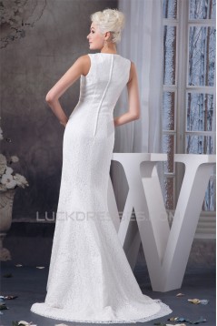 Satin Lace Portrait Mermaid/Trumpet Sleeveless Wedding Dresses 2030852