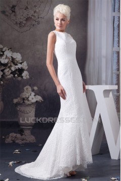 Satin Lace Portrait Mermaid/Trumpet Sleeveless Wedding Dresses 2030852