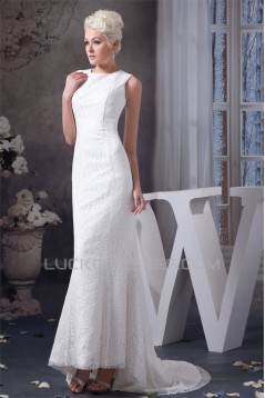 Satin Lace Portrait Mermaid/Trumpet Sleeveless Wedding Dresses 2030852