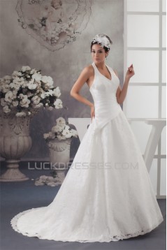 Satin Lace Taffeta Halter Sleeveless A-Line Best Wedding Dresses 2030855