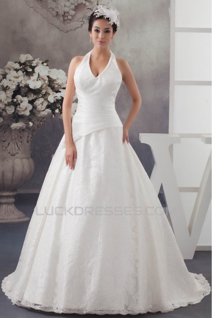 Satin Lace Taffeta Halter Sleeveless A-Line Best Wedding Dresses 2030855