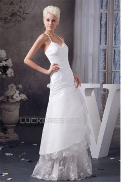 Satin Lace Taffeta Halter Sleeveless Wedding Dresses 2030857
