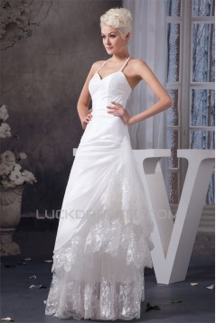 Satin Lace Taffeta Halter Sleeveless Wedding Dresses 2030857
