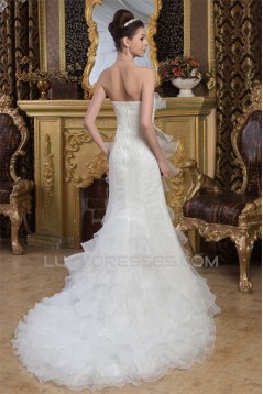 Satin Mermaid/Trumpet Sleeveless Strapless Beaded Lace Wedding Dresses 2030858