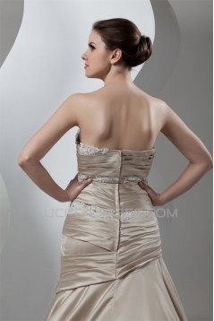 A-Line Satin Sleeveless Strapless Lace Wedding Dresses 2030859