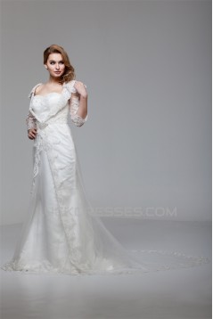 Satin Organza 3/4 Length Sleeve Sweetheart Embellished Wedding Dresses 2030860