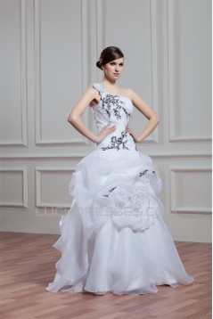 Satin Organza Ball Gown Sleeveless One-Shoulder Wedding Dresses 2030861