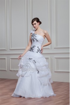 Satin Organza Ball Gown Sleeveless One-Shoulder Wedding Dresses 2030861