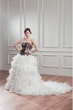 Satin Organza Ball Gown Sweetheart Sleeveless Embellished Wedding Dresses 2030863