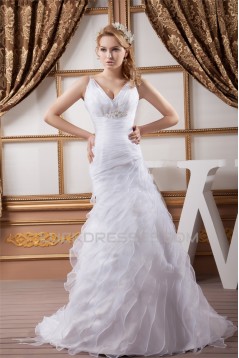 A-Line Satin Organza Sleeveless Wedding Dresses 2030864