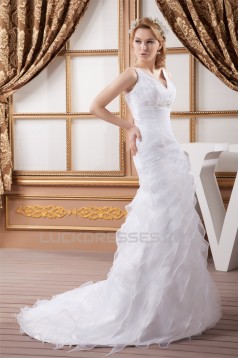 A-Line Satin Organza Sleeveless Wedding Dresses 2030864