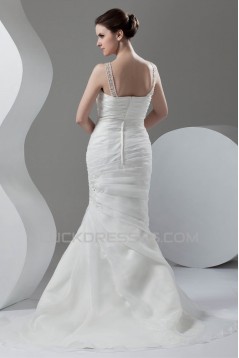 Satin Organza Scoop Sleeveless Mermaid/Trumpet Beaded Wedding Dresses 2030865