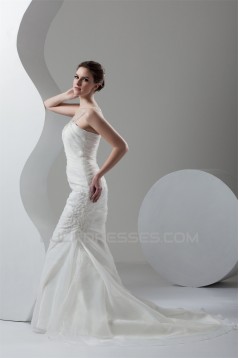 Satin Organza Scoop Sleeveless Mermaid/Trumpet Beaded Wedding Dresses 2030865
