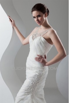 Satin Organza Scoop Sleeveless Mermaid/Trumpet Beaded Wedding Dresses 2030865
