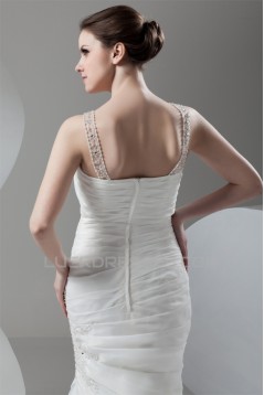 Satin Organza Scoop Sleeveless Mermaid/Trumpet Beaded Wedding Dresses 2030865