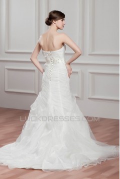 Satin Organza Strapless Mermaid/Trumpet Beaded Wedding Dresses 2030868