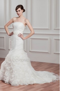 Satin Organza Strapless Mermaid/Trumpet Beaded Wedding Dresses 2030868