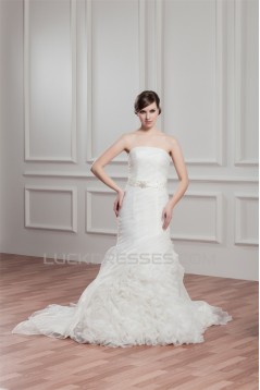 Satin Organza Strapless Mermaid/Trumpet Beaded Wedding Dresses 2030868
