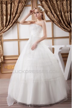 Ball Gown Satin Organza Strapless Sleeveless Princess Floor-Length Wedding Dresses 2030869