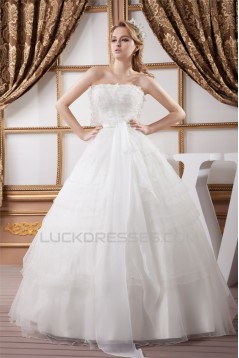 Ball Gown Satin Organza Strapless Sleeveless Princess Floor-Length Wedding Dresses 2030869