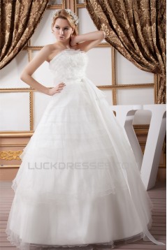 Ball Gown Satin Organza Strapless Sleeveless Princess Floor-Length Wedding Dresses 2030869