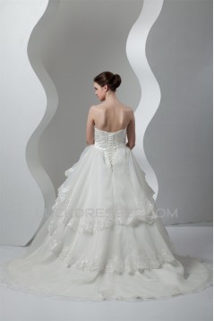 Satin Organza Sweetheart Ball Gown Sleeveless Beaded Lace Wedding Dresses 2030870