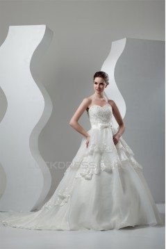 Satin Organza Sweetheart Ball Gown Sleeveless Beaded Lace Wedding Dresses 2030870