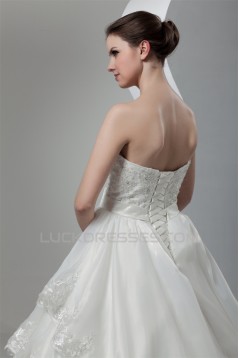 Satin Organza Sweetheart Ball Gown Sleeveless Beaded Lace Wedding Dresses 2030870
