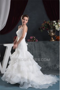 Satin Satin Organza Mermaid/Trumpet Sleeveless Beaded Wedding Dresses 2030871