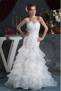 Satin Satin Organza Mermaid/Trumpet Sleeveless Beaded Wedding Dresses 2030871