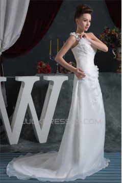 Sheath/Column One-Shoulder Satin Organza Beautiful Beaded Lace Wedding Dresses 2030872
