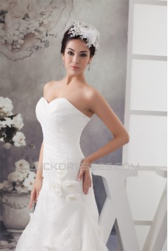 Satin Sleeveless Sweetheart A-Line Lace Wedding Dresses 2030875