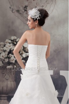 Satin Sleeveless Sweetheart A-Line Lace Wedding Dresses 2030875