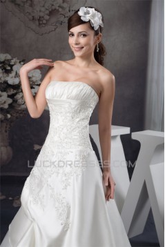 A-Line Sleeveless Satin Strapless Lace Wedding Dresses 2030879