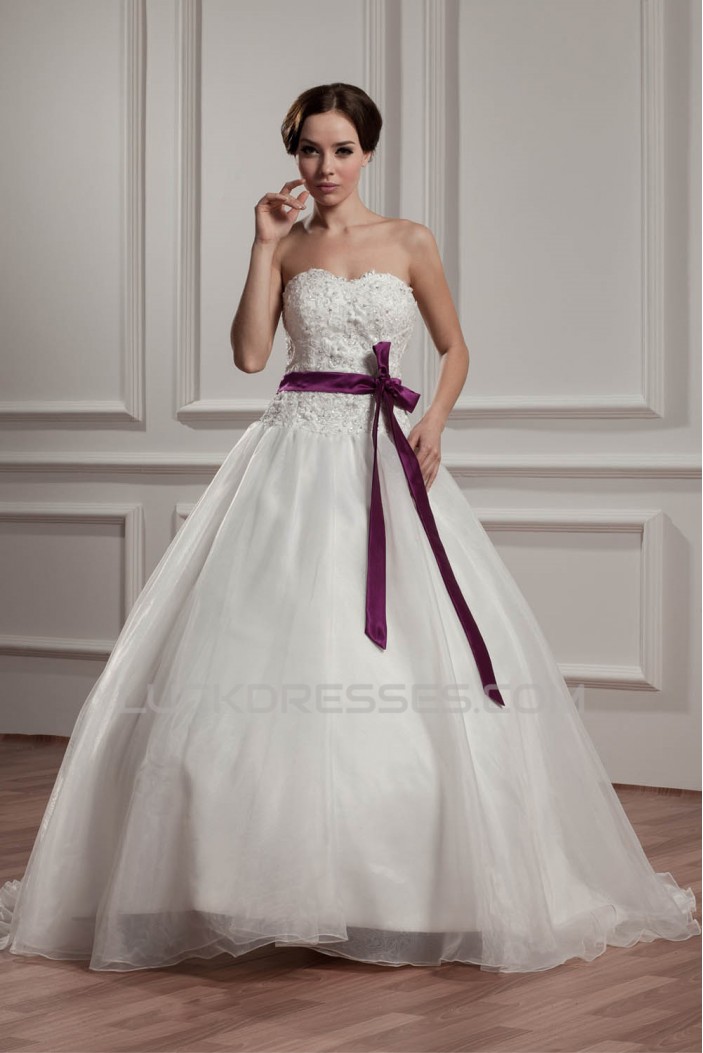 A-Line Sleeveless Satin Taffeta Sweetheart Lace Wedding Dresses 2030881