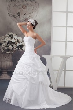 A-Line Soft Satin Taffeta Sleeveless Beaded Lace Wedding Dresses 2030882