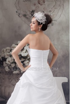 A-Line Soft Satin Taffeta Sleeveless Beaded Lace Wedding Dresses 2030882