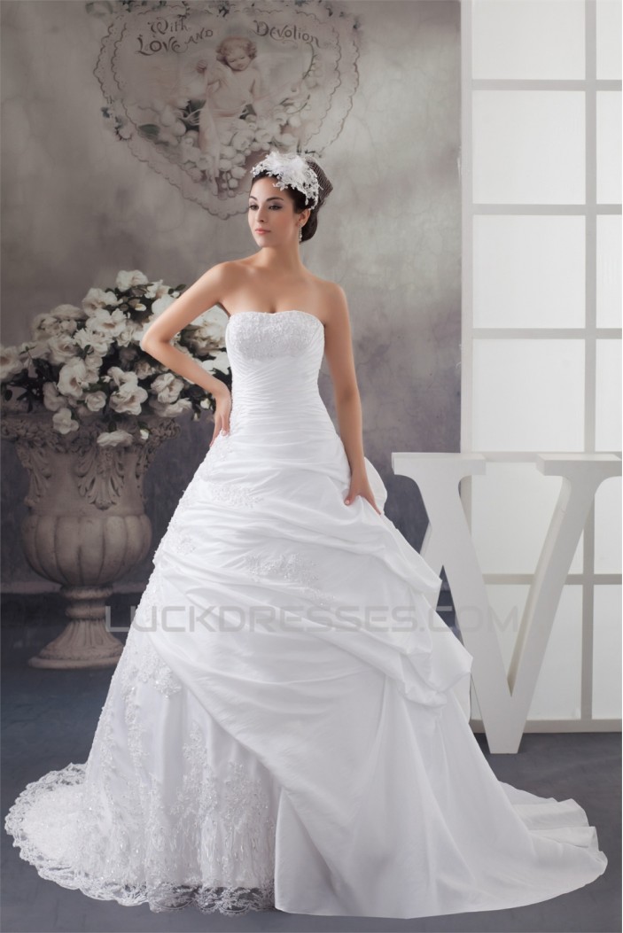 A-Line Soft Satin Taffeta Sleeveless Beaded Lace Wedding Dresses 2030882