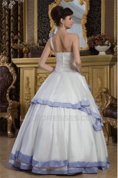 Ball Gown Satin Taffeta One-Shoulder Sleeveless Wedding Dresses 2030887