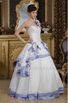 Ball Gown Satin Taffeta One-Shoulder Sleeveless Wedding Dresses 2030887